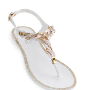 Rhinestone Chain Jelly Thong Sandals - White